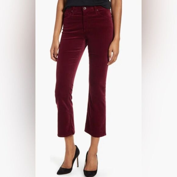 Adriano Goldschmied NWT Jodi Crop High Rise Flare Velvet in Maroon size 31 - Picture 1 of 9